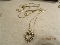 Chain Marked Italy 14k & Clear Stone Heart not mar