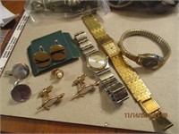 Misc. Jewelry Lot-Cufflinks, Tie Tac & Watches-