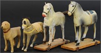 WOODEN HORSE AND ANIMAL GROUPING