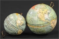 TWO DRESDEN WORLD GLOBE CANDY CONTAINERS