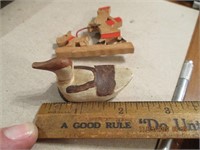 Mini Carved Duck Decoy & Handmade Wood Pin
