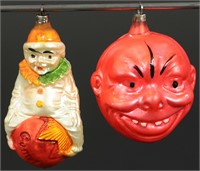 GRINNING CHINESE MAN & CLOWN ON A BALL