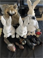 Two Bunnies, Racoon. & other small statues.
