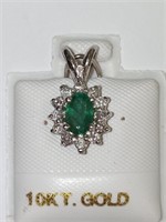 $900 10K Emerald(0.45ct) Diamond(I1-3, 0.32ct) Pen