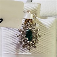 $1800 14K Diamond(0.4ct) Emerald(0.12ct) Pendant