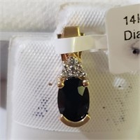 $1200 14K Sapphire(1ct) Diamond(0.06ct) Pendant