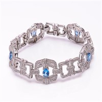Silver Blue Topaz & Zircon(10.25ct) Bracelet