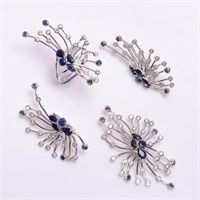 Silver Sapphire Cz(7.75ct) Earring , Pendant & Rin