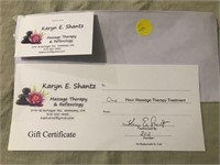 gift card from Karyn Shantz one hour massage
