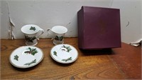 2 Adeline Fine Porcelain Holly Patterned Tea Cups