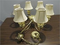 6 Light Brass Chandelier with shades