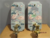 Pair Of Hand Painted Ceramic Wall Sconces