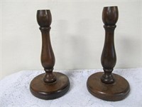 Vintage Pair Of Wooden Candle Holders - 8" high