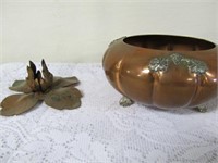 Decorative Copper Bowl - 6.5" dia & Candle Holder