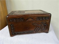 Carved & Velvet Lined Wood Box - 12 x 8 x 6"