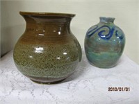 2 Pieces Hand Made Pottery - 6" high
