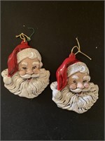2 Large Ceramic Santa Ornaments