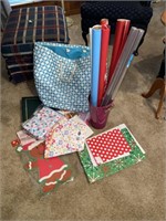 Large Blue Tote w/ Christmas Bags/Paper