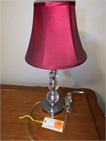 PRETTY GLASS BASED LAMP WITH RED CLEAN SHADE