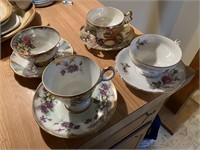 Set of 4 Teacups & Saucers