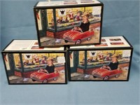 3 "Trustworthy" Die Cast Pedal Cars In Boxes