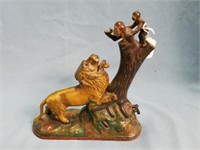 Vintage? Cast iron Coin Bank Lion With Monkey