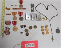 Military Medals (1 German Metal w/ Swastika), etc.