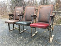 Antique Wood & Cast Iron Theater Chairs
