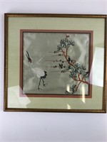 Framed Asian Hand Stitched Silk Tapestry