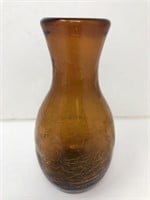 Vintage Hand Blown Amber Crackle Glass Vase