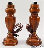 (2) Handmade Pine Wood Table Lamps