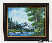 Framed Mountain Landscape Oil Painting by Linnea