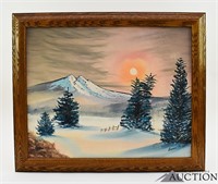 Framed Mountain Landscape Oil Painting by Linnea