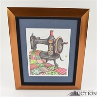 Framed Antique Sewing Machine Pencil Drawing