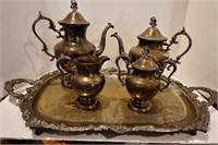 Silver on Copper tea set and tray