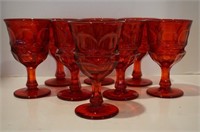 8 water goblet,s red pressesd glass