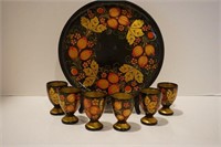 Wooden lacquer cups/tray