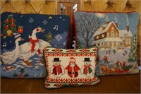 3 Pc Hand stitched needlepoint pillows