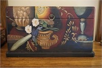 Folk art painted storage box with lined interior
