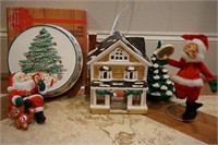 Holiday ceramics and Annalee Tennis Santa