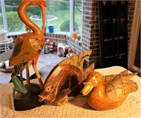 Carved wood bird, duck, fish