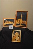 Set of 3 Framed Wooden Artwork