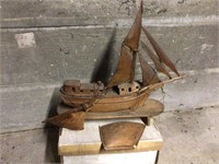 HAND CARVED LARGE WOOD BOAT