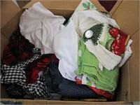 Box Full of Sheets, Towels, & Table Cloths -