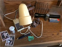 table lamp, desk items