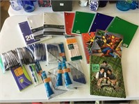 all new pens, pencils, notebooks