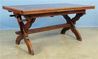 19th C English Oak Trestle Table with Extensions
