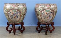Pair of Oversized Chinese Satsuma Planters on Stan