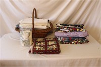 Stack of Assorted Fabrics w/ Basket
