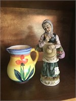 Porcelain Lady Figurine and Tea Pitcher